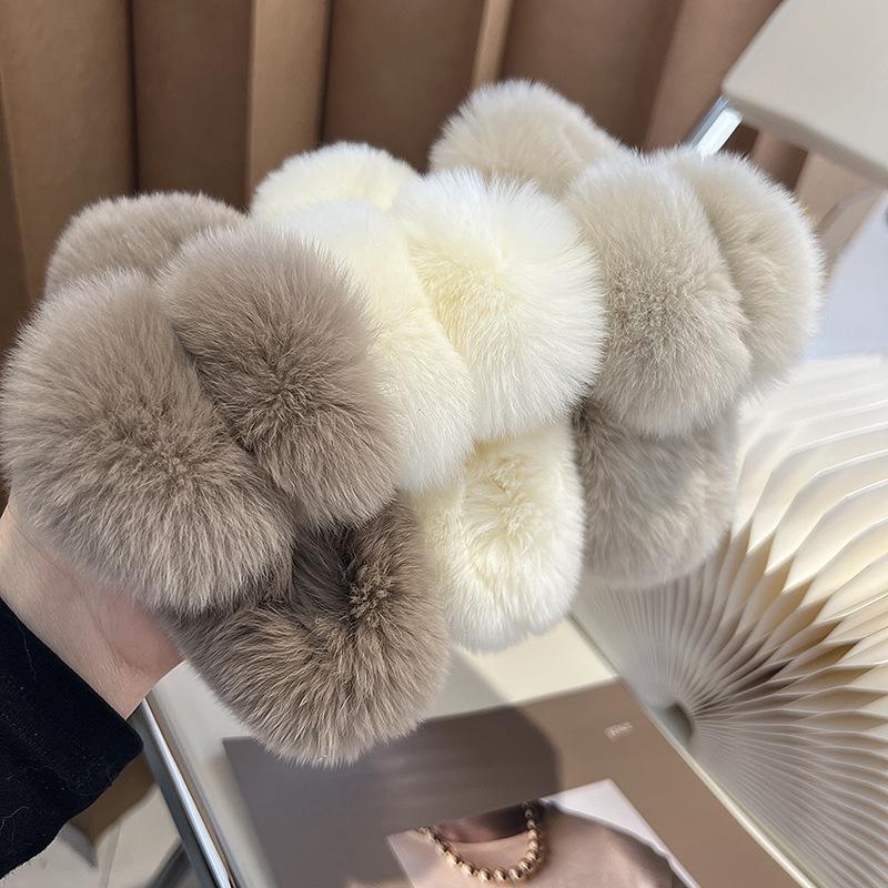 Large Rex Rabbit Fur Hair Clip - Plush Headdress for Winter
