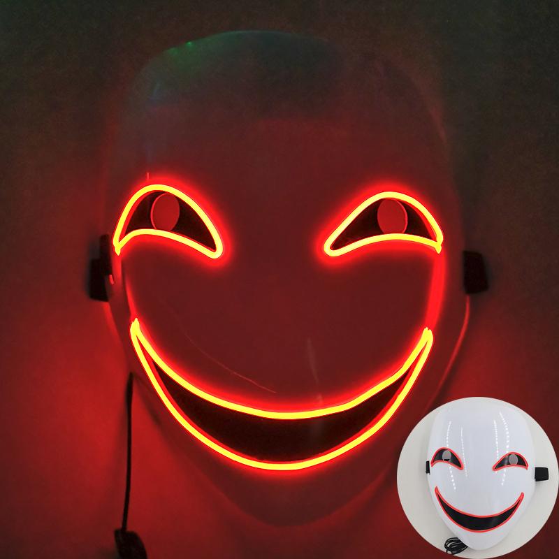 Maschere Facciali LED Sorridenti Luminose per Feste Rave Costume di Halloween Cosplay Maschere Luminose Horror Oggetti di Scena per Case Infestate