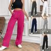 Women's Lace-up Elastic Waist Trousers, Fashion Solid Color Straight Wide-leg Sweatpants