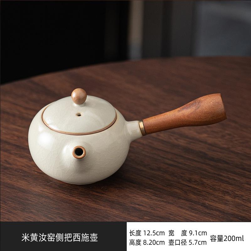 Beige Ru Porcelain Stone Pot 1011 New Ceramic Handmade Ru Kiln Opening Teapot Household Kung Fu Tea Set Brewing Teapot