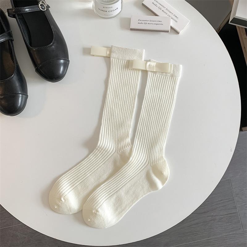 

Women s Mesh Bow Mid-Calf Socks - Spring/Summer Japanese Style One Size белый
