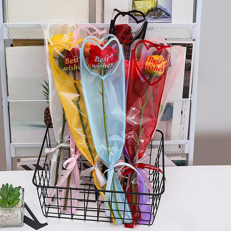 50Pcs Iridescent Single Rose Sleeves Diy Transparent Flower Wrapping Bag Floral Material Packaging Waterproof