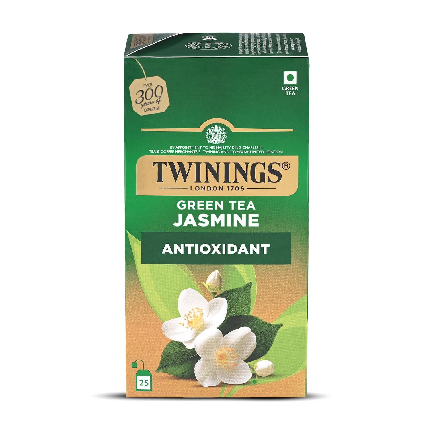 Twinings Green Tea Jasmine, 25 Tea Bags| Pack of 1| Perfectly Balanced & Refreshing Taste| Light, Flowery Aroma| Low Calorie| Handpicked Green Tea