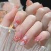 Simple Pink Cherry Blossom Line Nail Art Tips with Cute Pearl Accents
