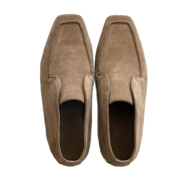 Sheepskin version~ retro niche suede square head deep mouth one-pedal loafers women's 2025 autumn and winter new single shoes
