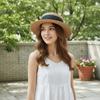 With Rhinestone Sunscreen Bucket Hat Wide Brim Women's Sun Hat Retro Straw Woven Hat  Hiking