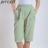 BITCED Summer Women Elastic Waist Straight Trousers Middle Age Older Women High Waist Straight Pants Washed Cotton Cropped Plus Size Pants