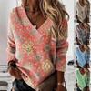 Herbst Und Winter Mode Neue frauen Elegante V-ausschnitt Gedruckt Top Lose Plus Größe Temperament Casual Langarm Pullover