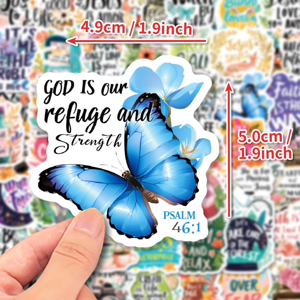 50 Bible Stickers Creative Positive Energy Text Short Sentences Inspirational English Sentences Waterproof Pocket Book Stickers