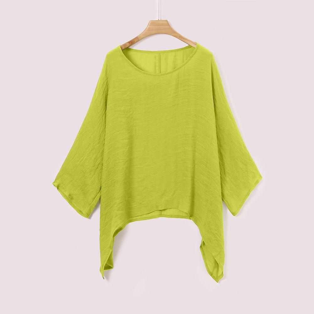 Womens Ladies Casual Plus Size Loose Cotton Linen Color Tops Shirt Blouse