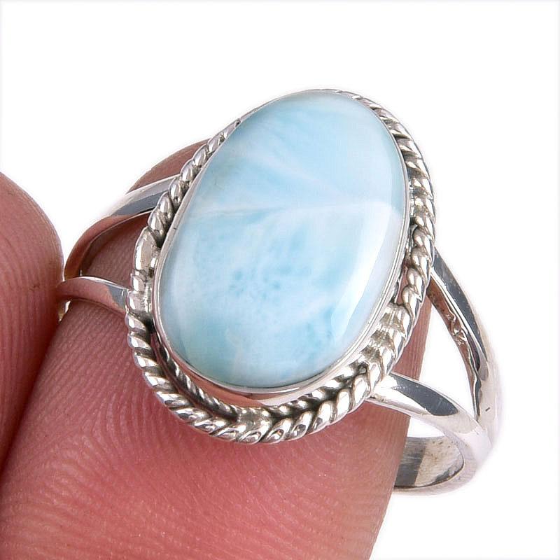

Natural Republic Larimar Gemstone Handmade 925 Solid Silver Gift Ring S.10 U3b71