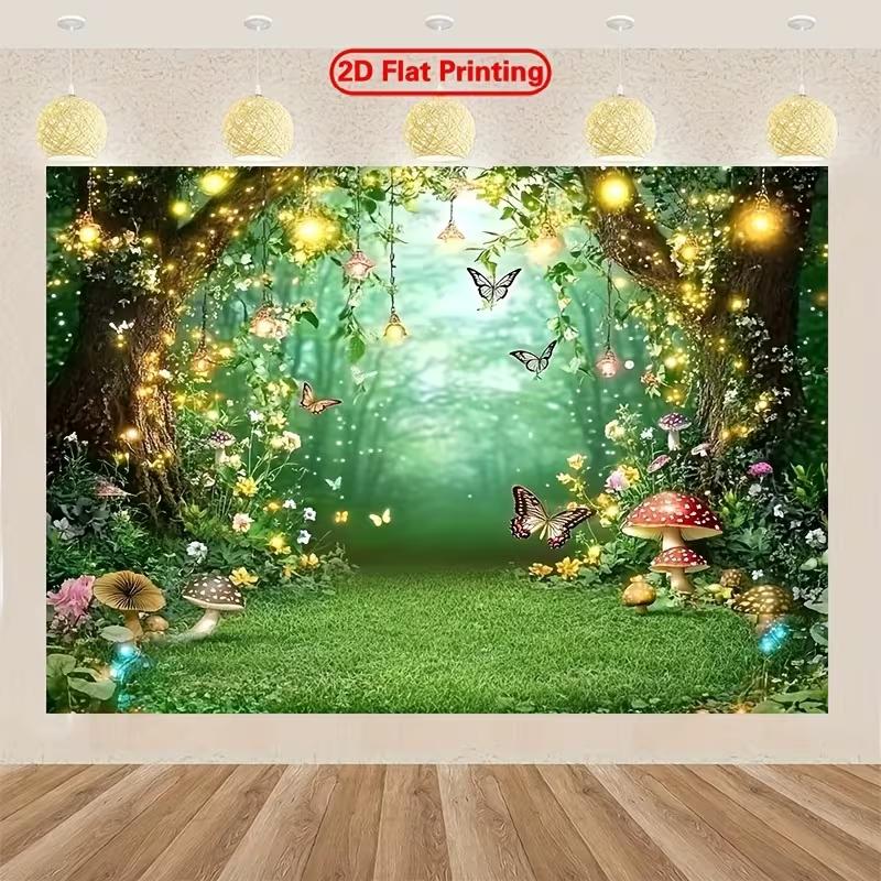 2D Magical Forest Tapestry Enchanted Mushroom Butterfly Room Wall Decor