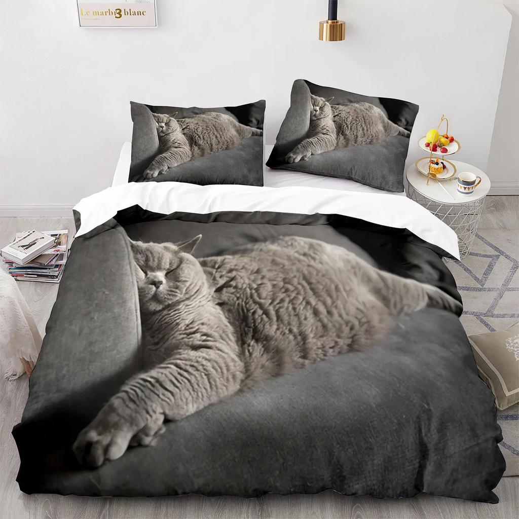 Cute Cat Animal Bedding Set Single Twin Double Queen King Cal King Size Bed Linen Set
