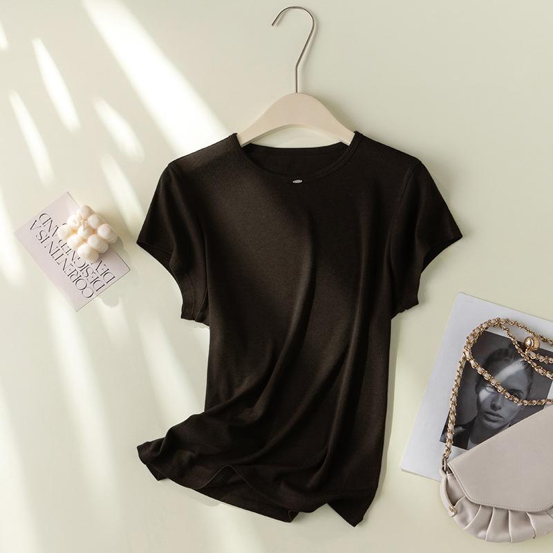 2026 Hangzhou Silk Lyocell Short Sleeve Women's Close-Fitting Round Neck T-shirt