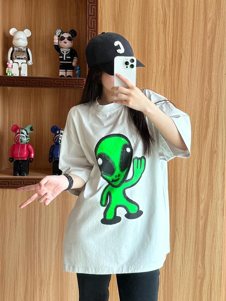 Summer New Trendy Brand Alien Smiley Face Printing Loose Short-sleeved T-shirt Men and Women Casual Versatile Plus Szie T-shirt