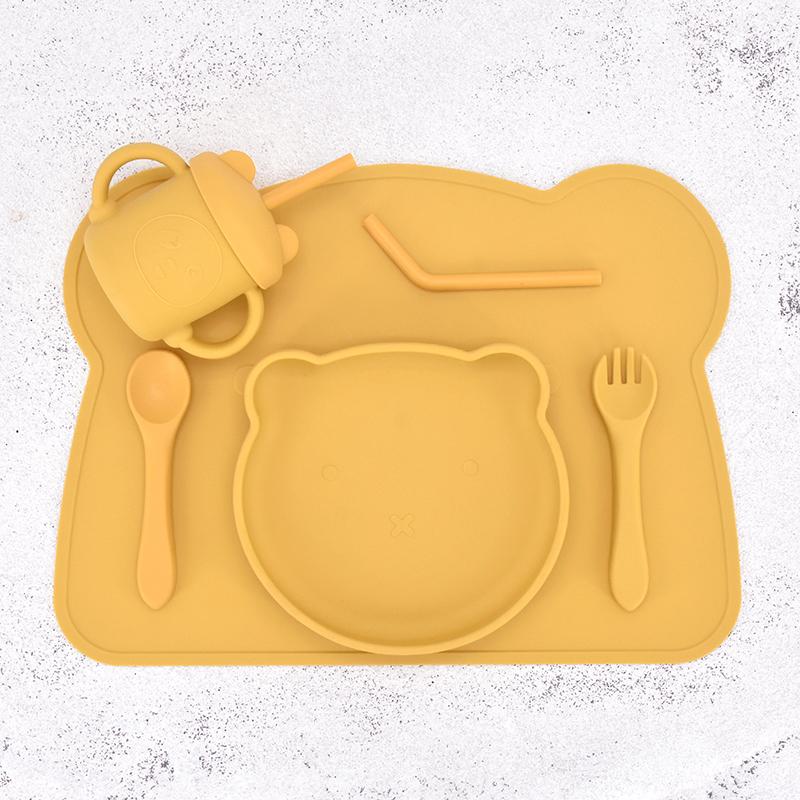 

Набір столового посуду для годування дитини Харчовий силікон без бісфенолу А та протиковзкі присоски Миска Килимок для обіду Чашка Набір твердого посуду