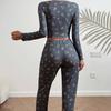 Pajama Set for Women Cherry Print Long Sleeve Crop Top And Long Pants Loungewear Casual 2 Piece Pjs Sleepwear Set