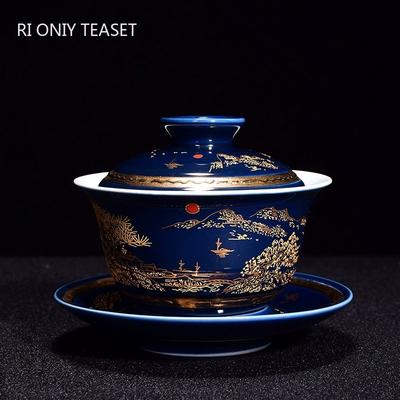 140ml Chinese Traditional Ceramic Gaiwan Porcelain Teacup Handmade Landscape Tea Bowl Household Beauty Tea Infuser Teaware