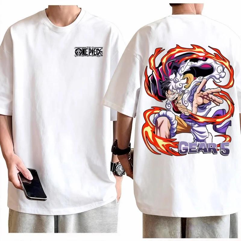 One Piece Luffy Gear 5 Nika T-Shirt Herren Baumwolle Anime Grafik-T-Shirt Rundhals Kurzarm Trendiges Lässiges Tägliches Oberteil