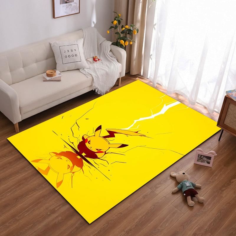 Cute Yellow Electric Mouse Illustration Rug, Non-slip rug suitable for living room and bedroom sofas.