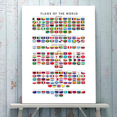 Flags of World Poster Countries Flags Painting Canvas Wall Art Educational Kids Nursery Wall Pictures For Living Room Home Decor
