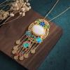 Ancient Gold-Plated Enamel Hetian Jade Tassel Necklace for Women