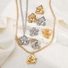 Women  French Minimalist Design Metal Flower Stud Earrings Elegant Double Layer Flower Rhinestone Necklace Ring Jewelry