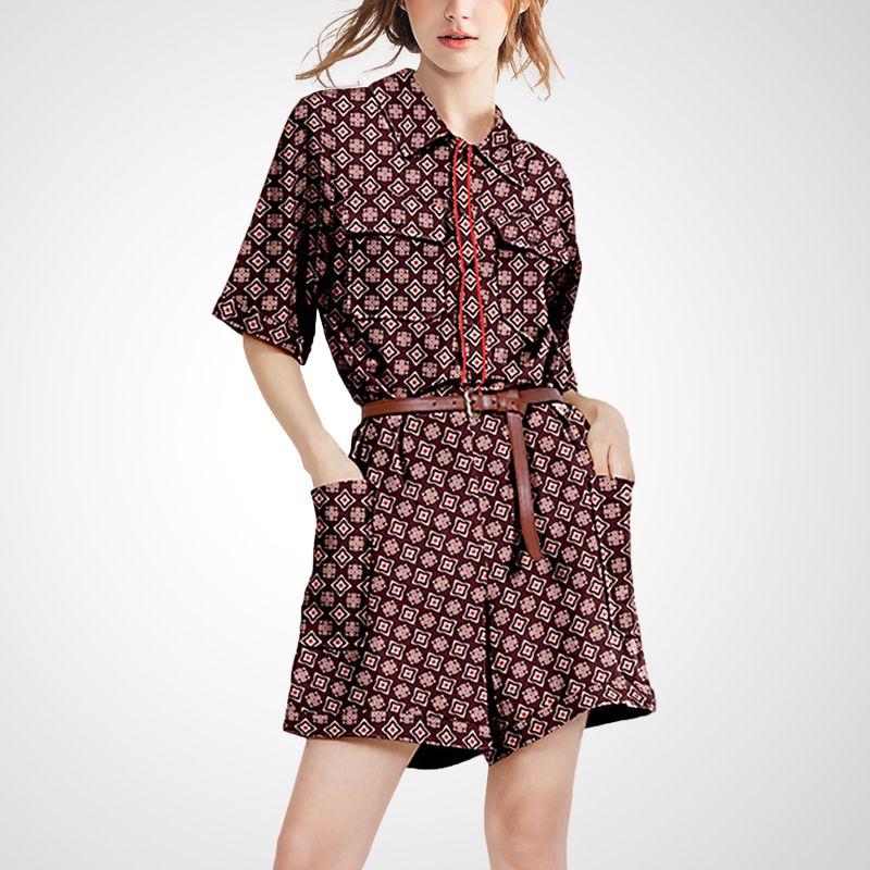 

Western Style Young Niche Style Retro Short Pants Fashion Suit Purple Brown print(In stock) XXL