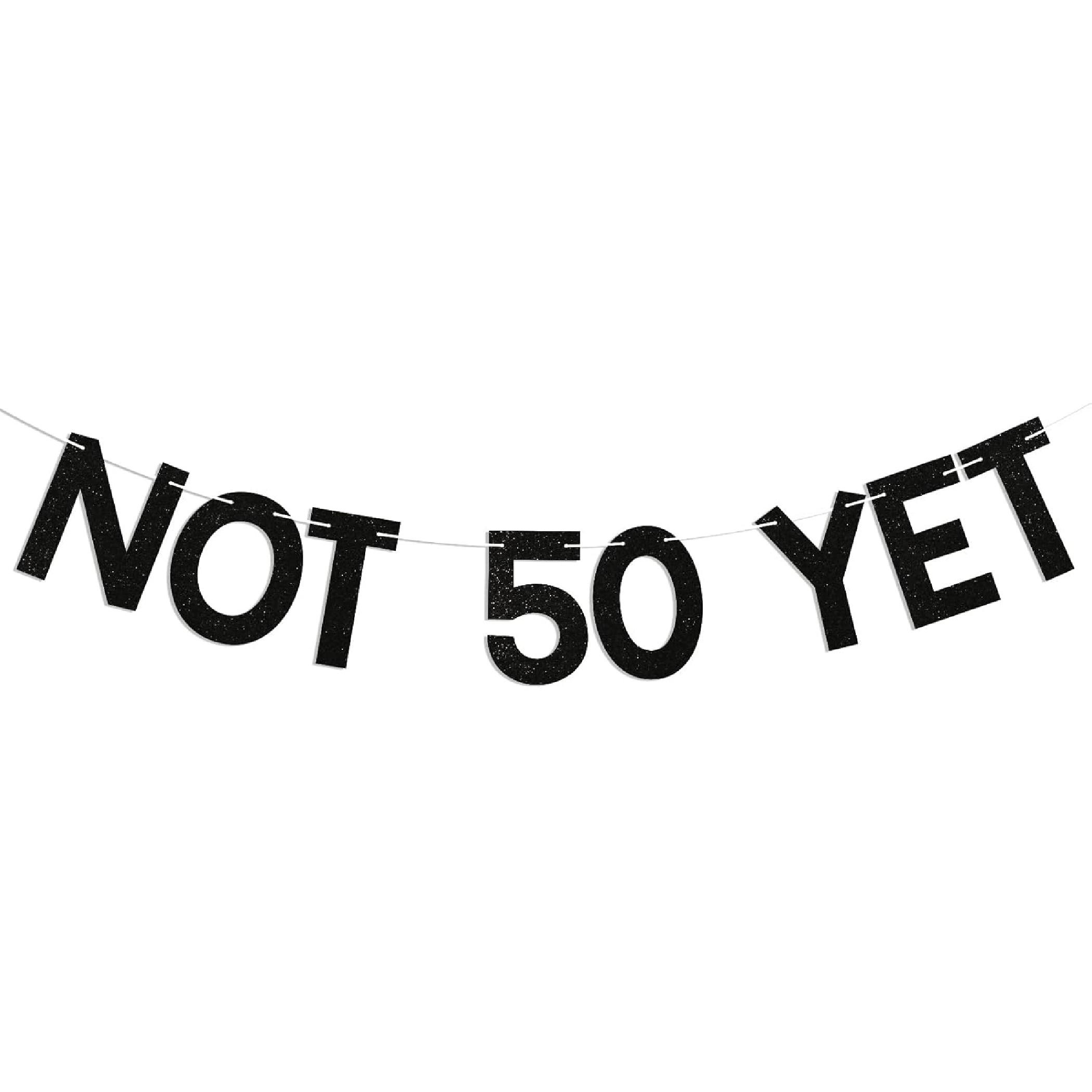 Not 50 Yet Banner - Last Year in My 40s Banner, Happy 49th Birthday Sign, Cheers to 49 Years, Funny 49th Birthday Party Decorations Black Glitter чёрный