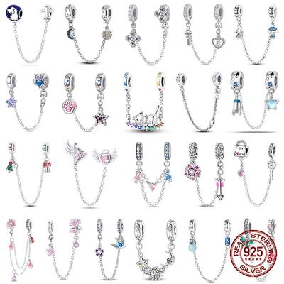 Original 100% 925 Silver Star Moon Safety Chain Fit 925 Original Bracelet & 3mm Bracelet DIY Jewelry Making Women Gift
