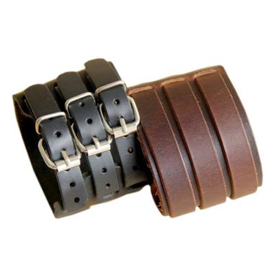 Männer Multilayer Gürtel Kunstleder Armband 3 Schnallen Armband Manschette Armreif