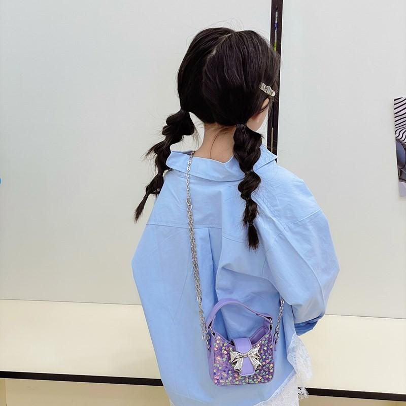 Bow Shoulder Glitter Bag Pu Material Chain Crossbody Bag For Girl Use Daily