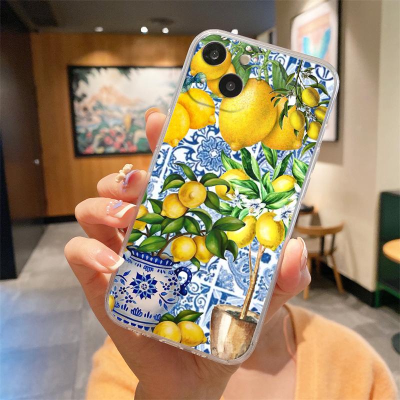 Retro Fruit Lemon Phone Case For iPhone 15 16 14 13 12 11 Pro Max 16E XS XR Max 7 8 16 Plus SE2 Soft TPU Clear Cover