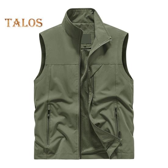 Pánská vesta stojáček límec bez rukávů vesta se zapínáním na zip kabát s velkými kapsami jednobarevná outdoorová rybářská vesta