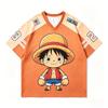 One Piece Q Version Luffy V-Neck Jersey T-Shirt For Kids Boys Girls Quick Dry Breathable Anime Casual Short Sleeve Tops