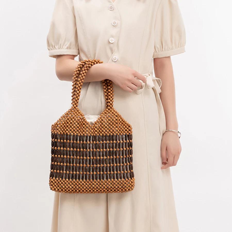 Fashion Hand-knitted Hollw Out Clutch Bead Woven Purse and Handbags Vintage Patchwork Shoulder Bag Female Summer Beach Totes Sac