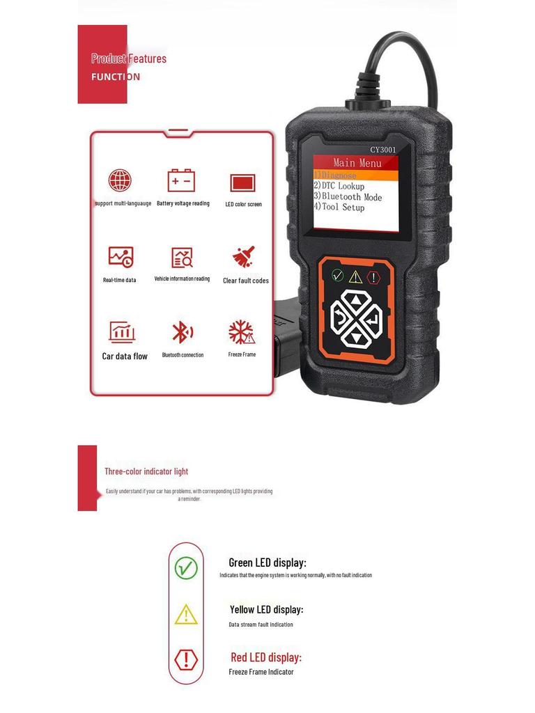 OBD2 Car Fault Diagnostic Tool with Color Screen Display