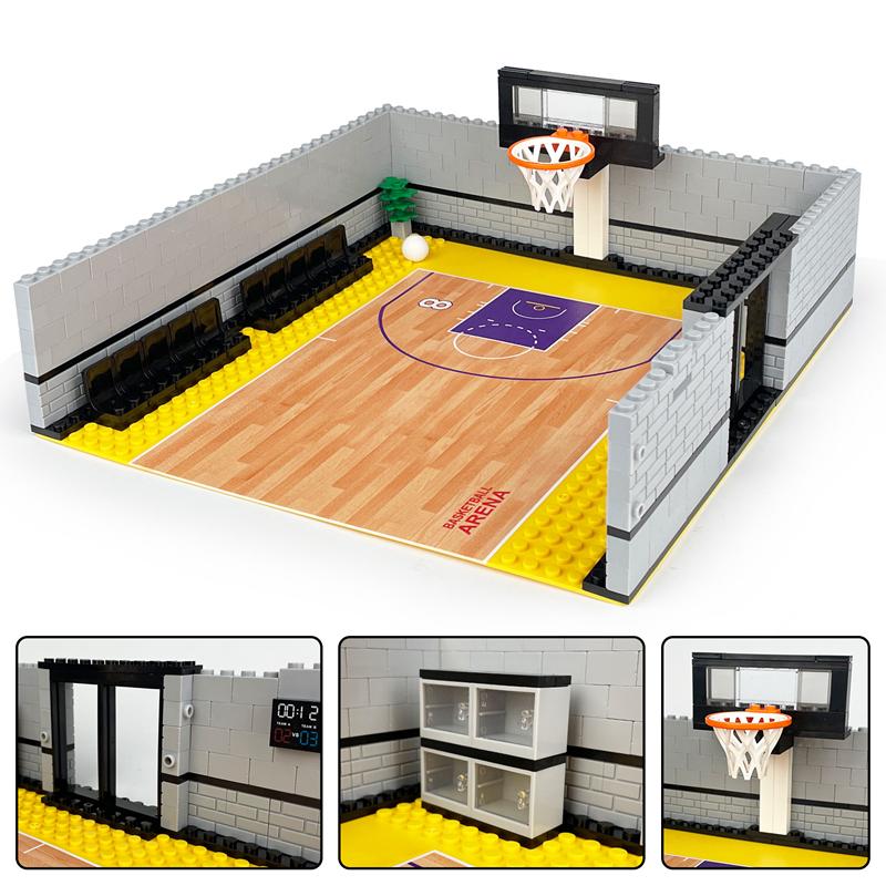 NEW Scene Basketball Court Hoop Campus Cage Sports Meeting Field Street Community Stands Building Blocks Model Sets Bricks