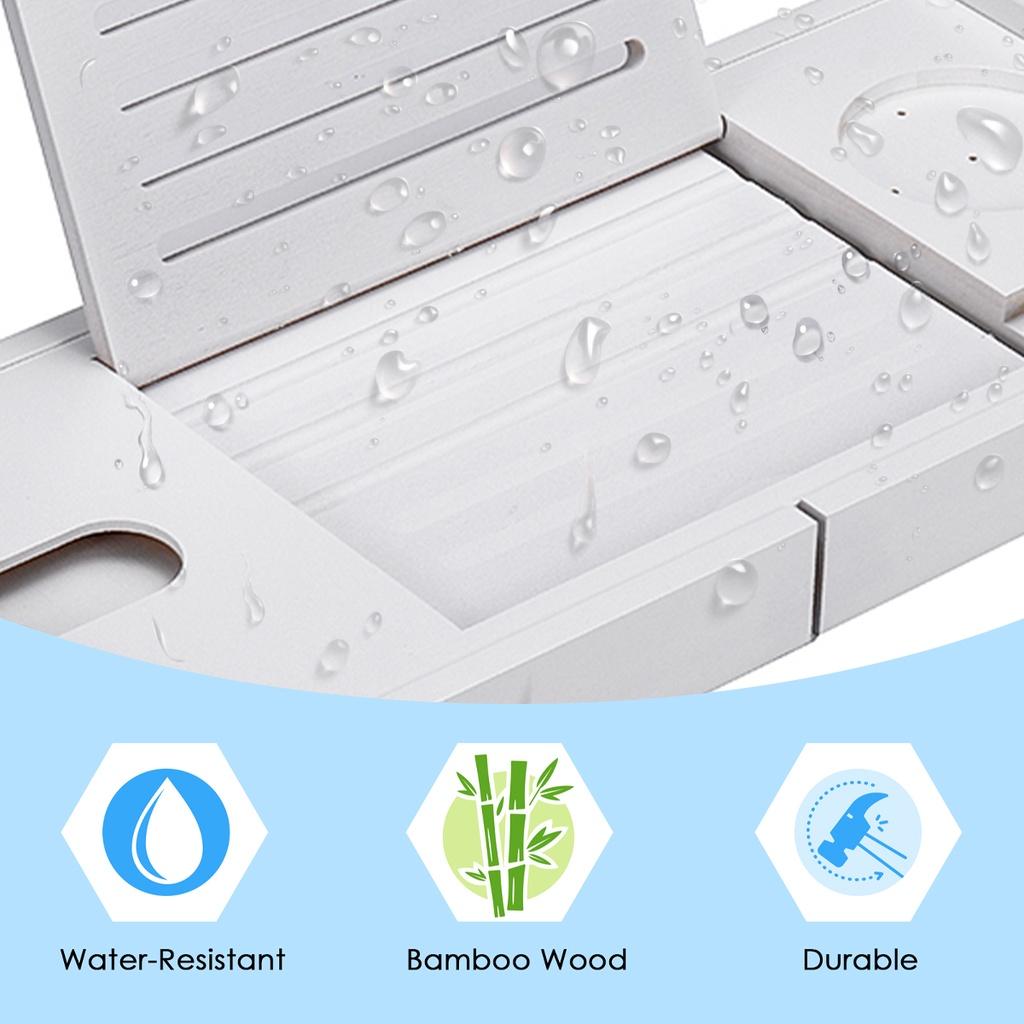 Wooden Bathroom Storage Spa Bath Tub Tray Bridge Shelf Organizer Reading Rack Extendable Bamboo Bathtub Tray Canddy Bath Tray