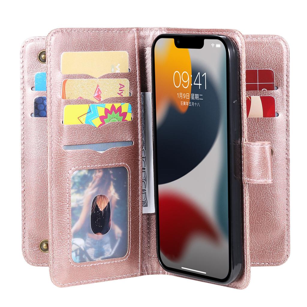 For iPhone 15 14 13 12 11 Pro Max Wallet Case[10 Card Slots]:Multi-Function,Flip Strap Zipper Card Holder Phone Case