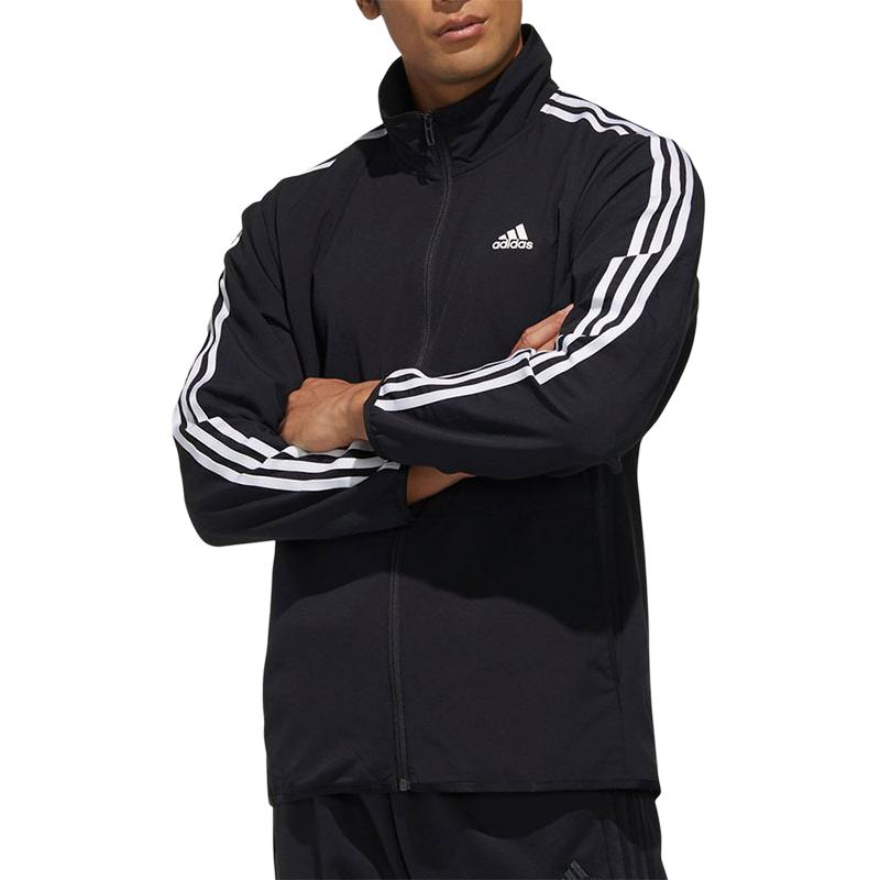 adidas Striped Colorblock Zip-Up Stand Collar Jacket Men Jackets Black TR30J1-BW