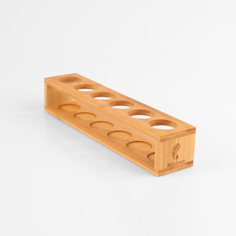 6-Compartment Bamboo & Wood Essential Oil and Perfume Bottle Display Rack