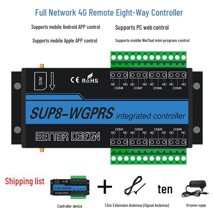 4G Controller with Remote App, 8 Inputs, Sensor Recording, Power Outage SMS Alerts