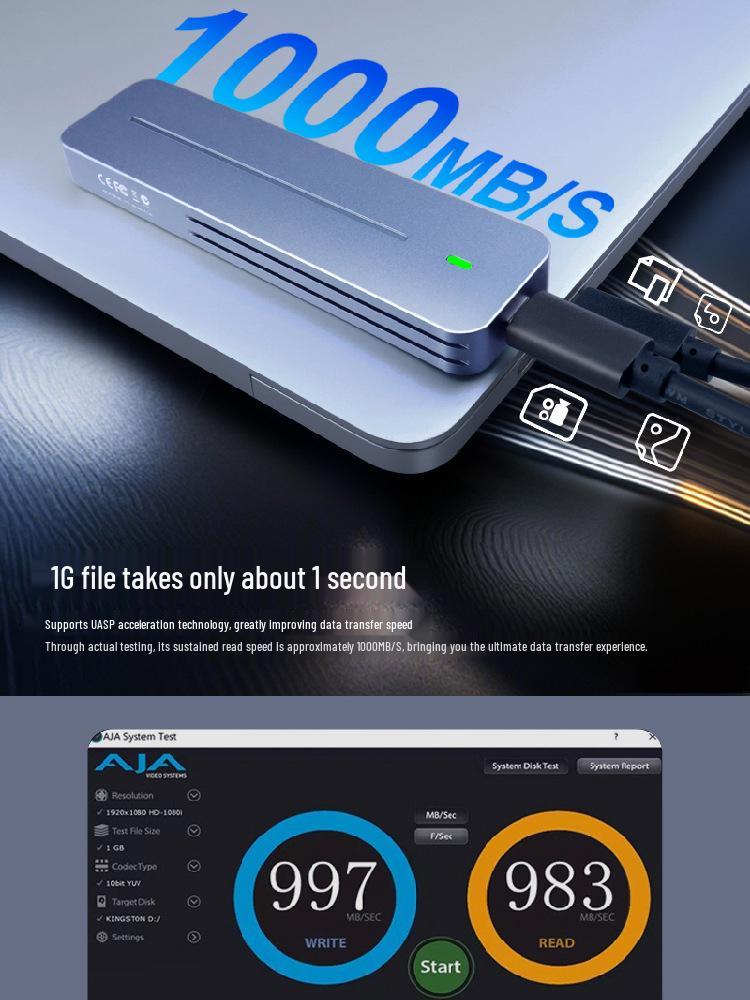 Niubenzhi Neng M.2 NVMe Portable SSD Enclosure, Dual Protocol 10Gbps, Aluminum Alloy for Efficient Heat Dissipation.