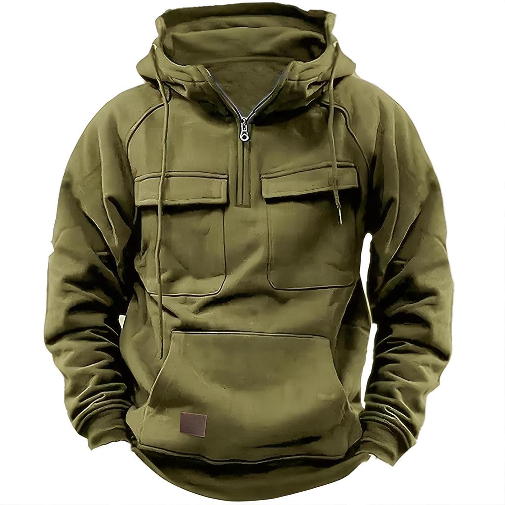 2024 Herren-Kapuzenpullover mit mehreren Taschen und Reißverschluss – Lässiges Sport-Sweatshirt für Frühling/Herbst