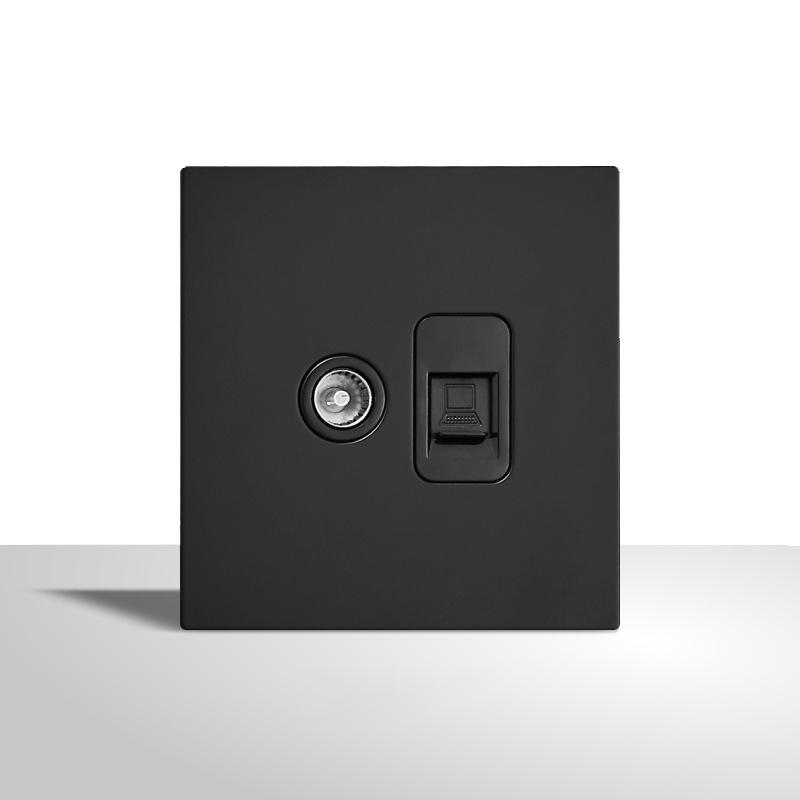 LangYeao Mattschwarz Ultra-dünner Edelstahl Kippschalter 1/2/3/4-fach und Steckdose 4mm Schlanke Metall-Wandplatte Minimalistisches Design
