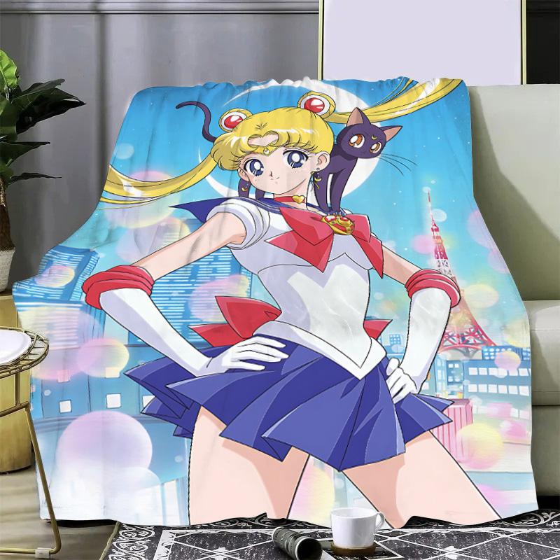 Japan Anime Cute Printed Blanket Picnic Blankets Warm Blanket and Comfortable S-Sailor M-MoonS Blanket Home Travel Birthday Gift