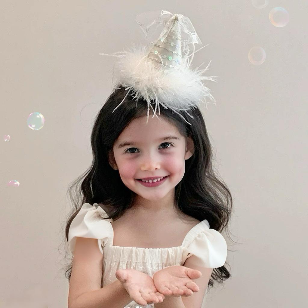 Princess Party Birthday Hat Feather Bow Hair Clip for Women - Photo Prop Headwear