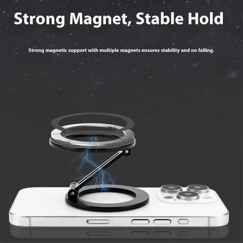 Portable Metal Phone Mount Double Magnetic Surfaces Foldable Design Universal Fit Stand for 4 to 6.7 Inch Smartphones