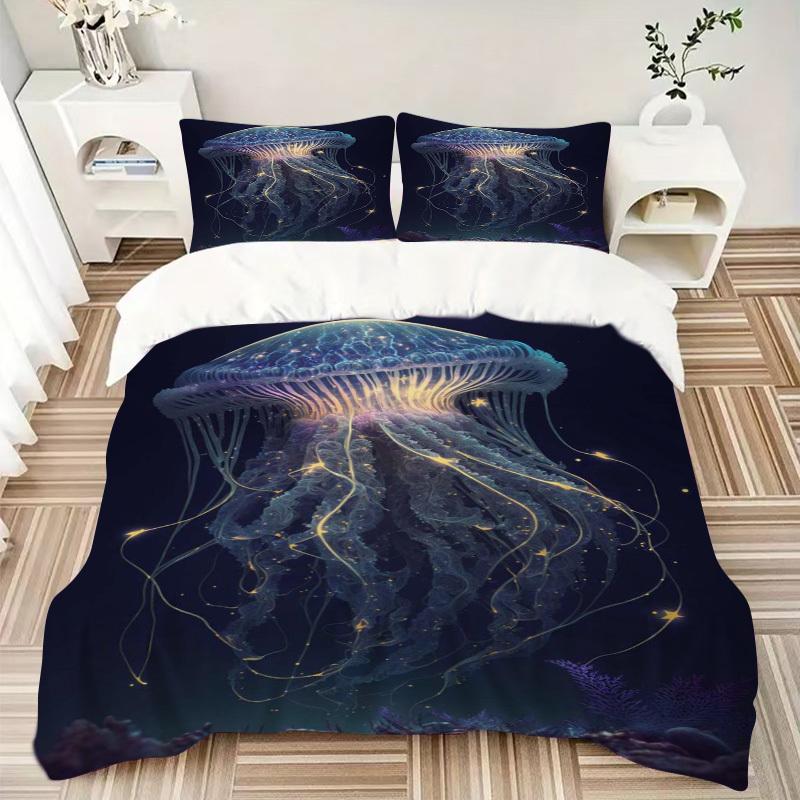3pcs Anime Jellyfish Bedding Set - Includes One Quilt Cover and Two Pillowcases (No Core) - Perfect for Bedroom and Guest Room Decoration, F